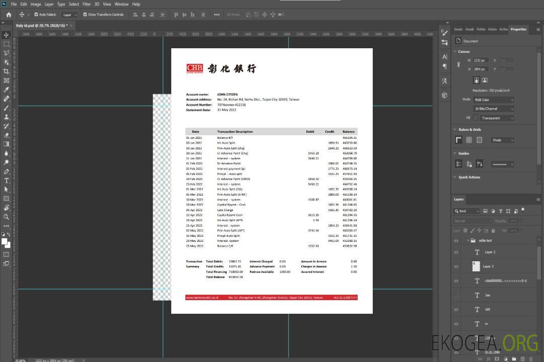 Relevé de la banque Chang Hwa de Taiwan xls template